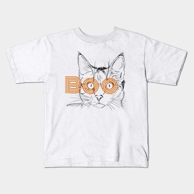 Boo Cat Kids T-Shirt by KimLeex